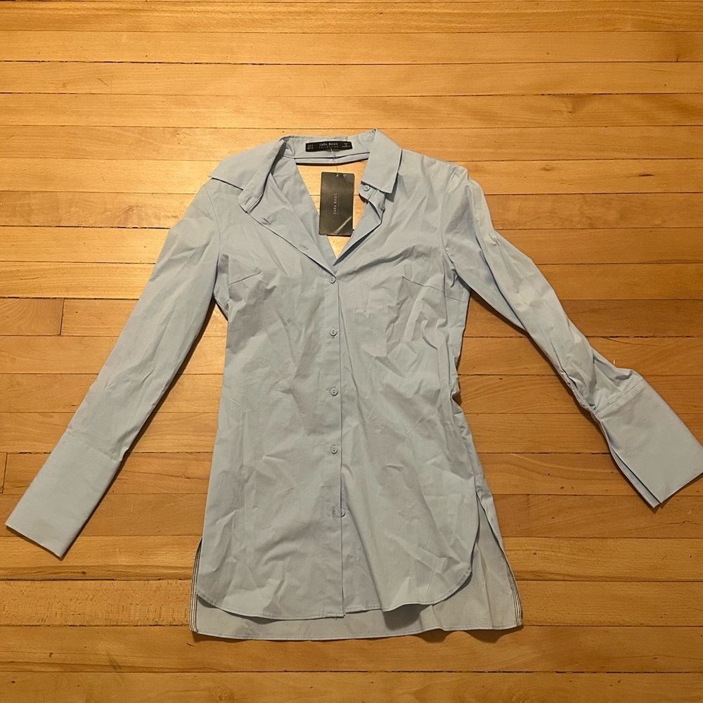 Zara Light Blue Button-Up Blouse